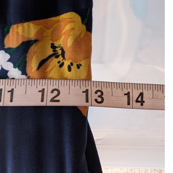 Maeve Vivienne Floral Midi Dress 2 Navy Blue Handkerchief Hem Cottagecore Boho - Picture 12 of 13